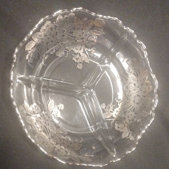 None Other - Elegant Clear Glass Divided Serving Bowl